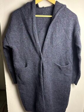 Uniqlo 100% Wool Grey Hooded Cardigan with a Purple & Green Blend Small